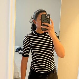 Zara Navy and White Striped Top